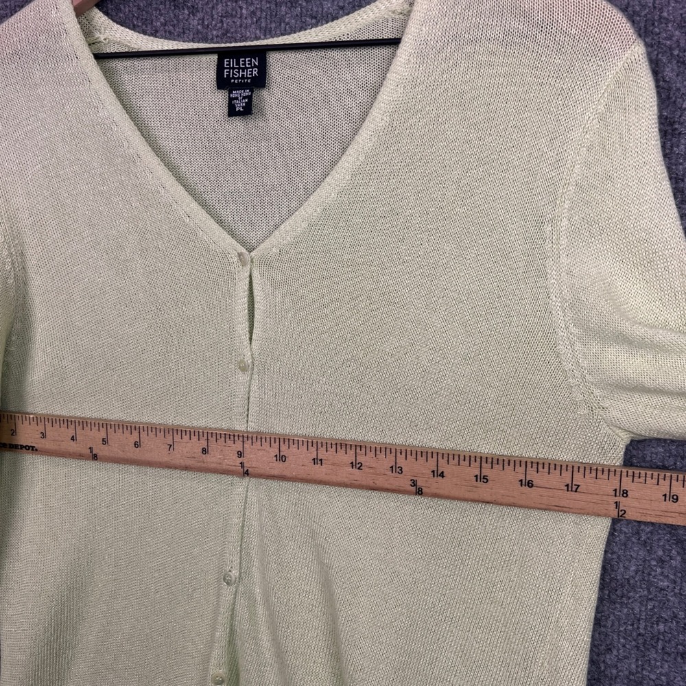 Eileen Fisher Petite‎ Cardigan Sweater Knit Button Up V Neck Green Linen Blend L - Picture 4 of 9